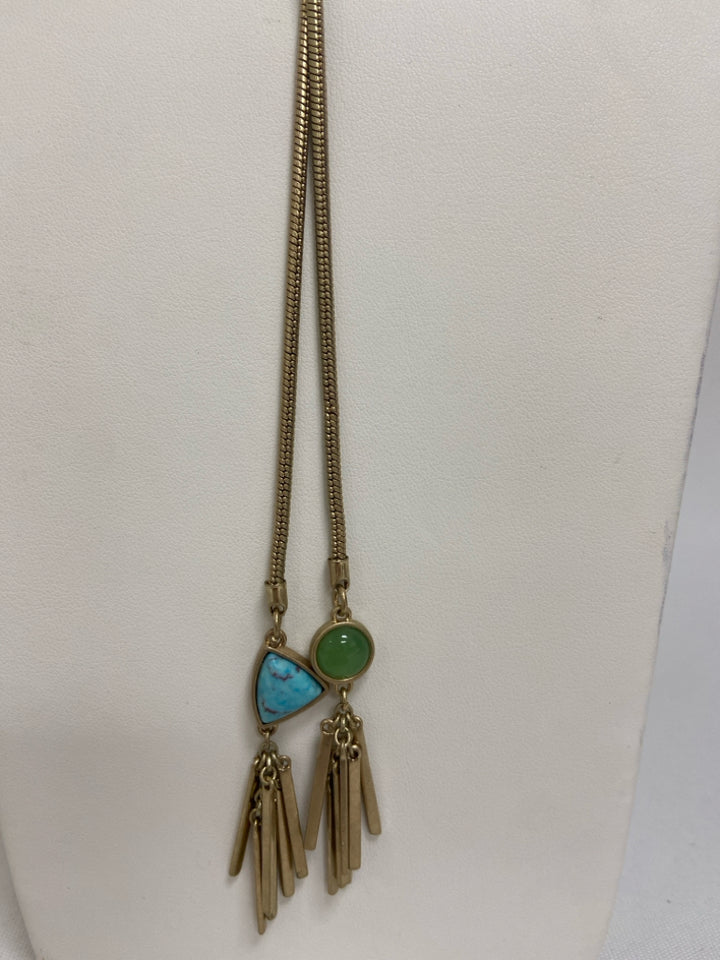 Kenneth Cole Gold Color Turquoise Shapes Necklace
