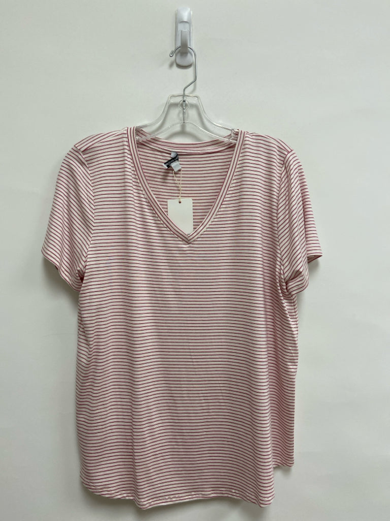 NWT GREEN ENVELOPE Size L White Pink Striped Ladies Top