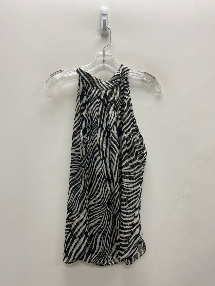 Wht House/Blk Mkt Size 8 White/Black Zebra Print Sleeveless Ladies Top