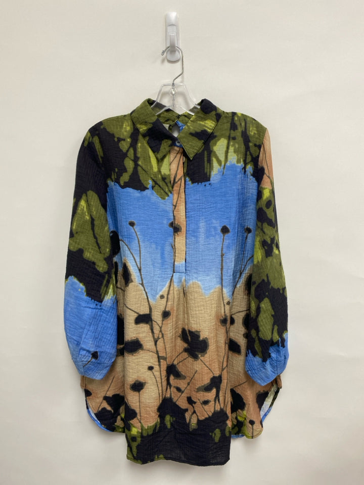 Size 10 Green Black/Blue Tunic Ladies Top
