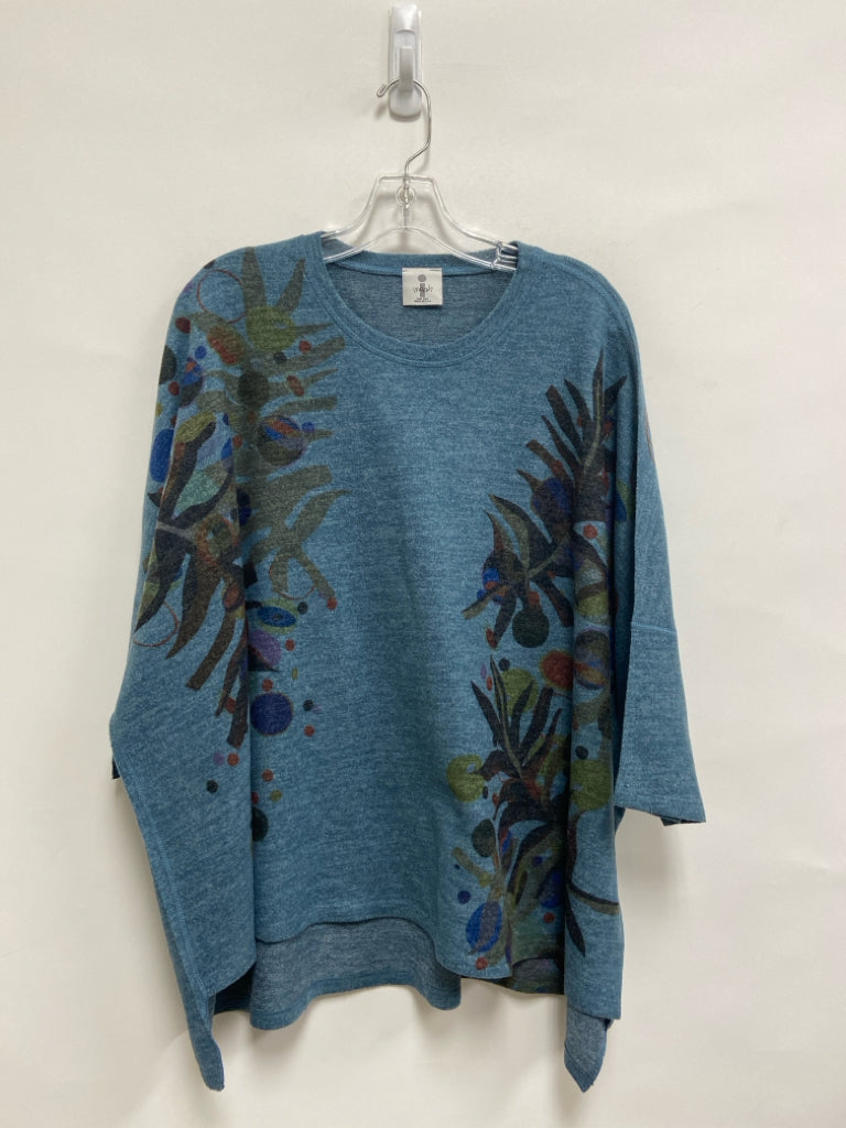 Inoah Size OSFM Blue/Black Yellow/Multi Abstract Batwing Ladies Top