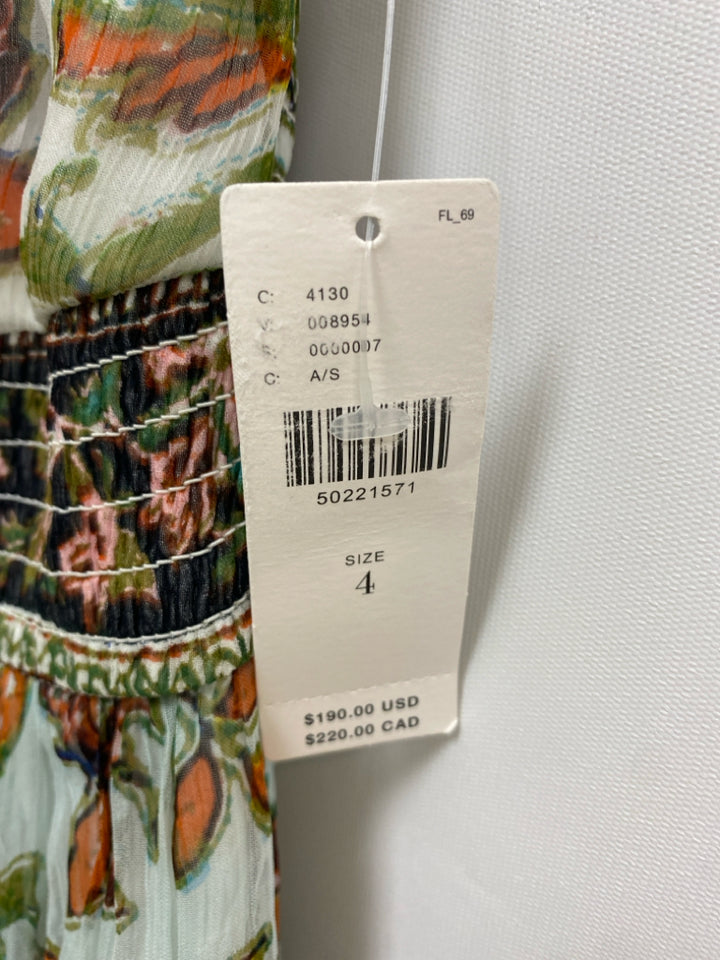 NWT Anthropologie Size 4 Cream/Olive Orange/Multi Floral Maxi Sheer Ladies Dress