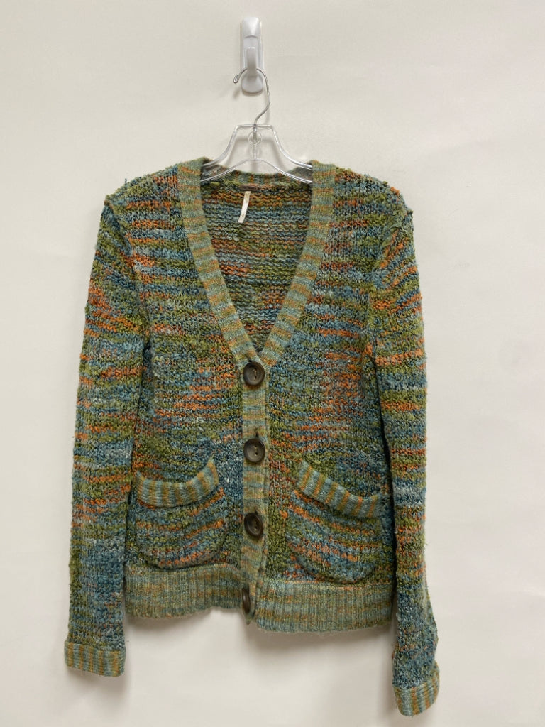 Free People Size S Sage/Blue Orange Mottled Cardigan Ladies Sweater