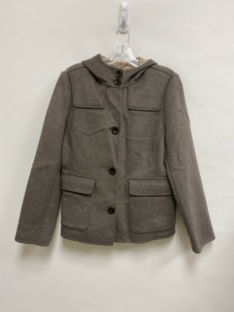 Lands End Size 6 Brown Hooded Button Up Wool Blend Ladies Jacket