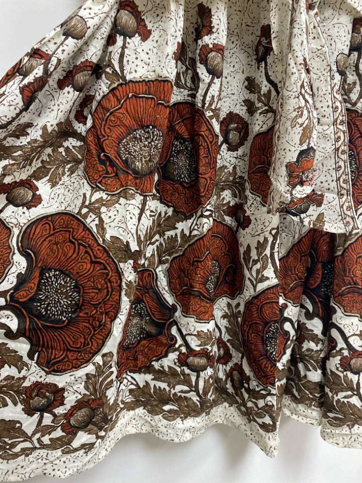 NWT Max Studio Size M Cream/Brown Orange Floral Ladies 2pc Skirt