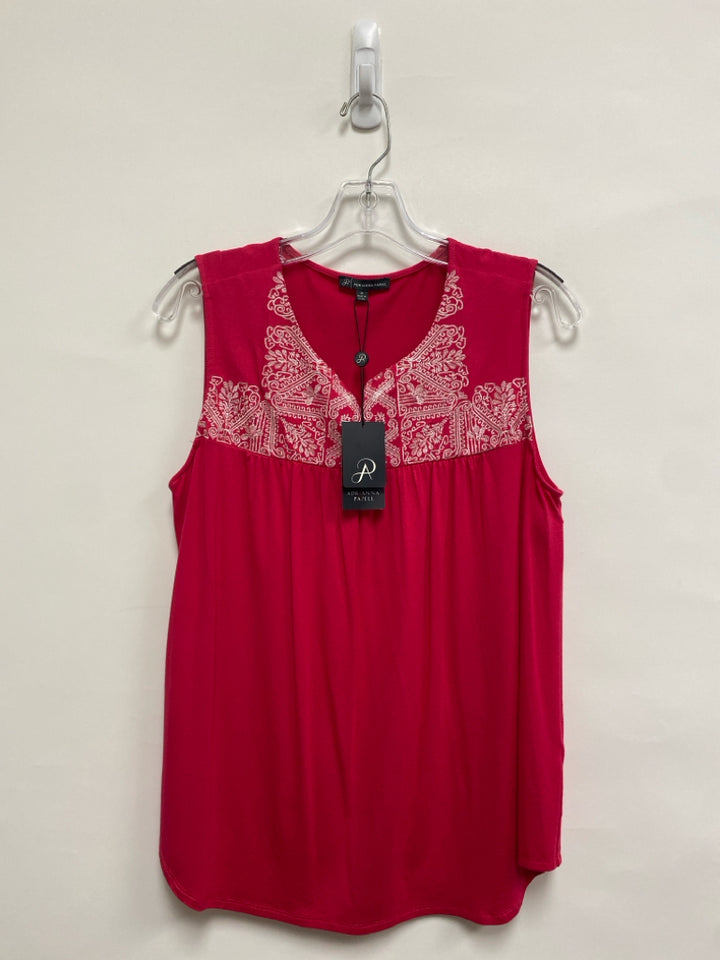 NWT Papell Size M Fuschia Silver Sleeveless Embroidered Ladies Top