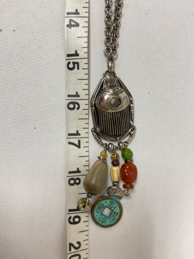 Silver Color Multi Color Charms Necklace