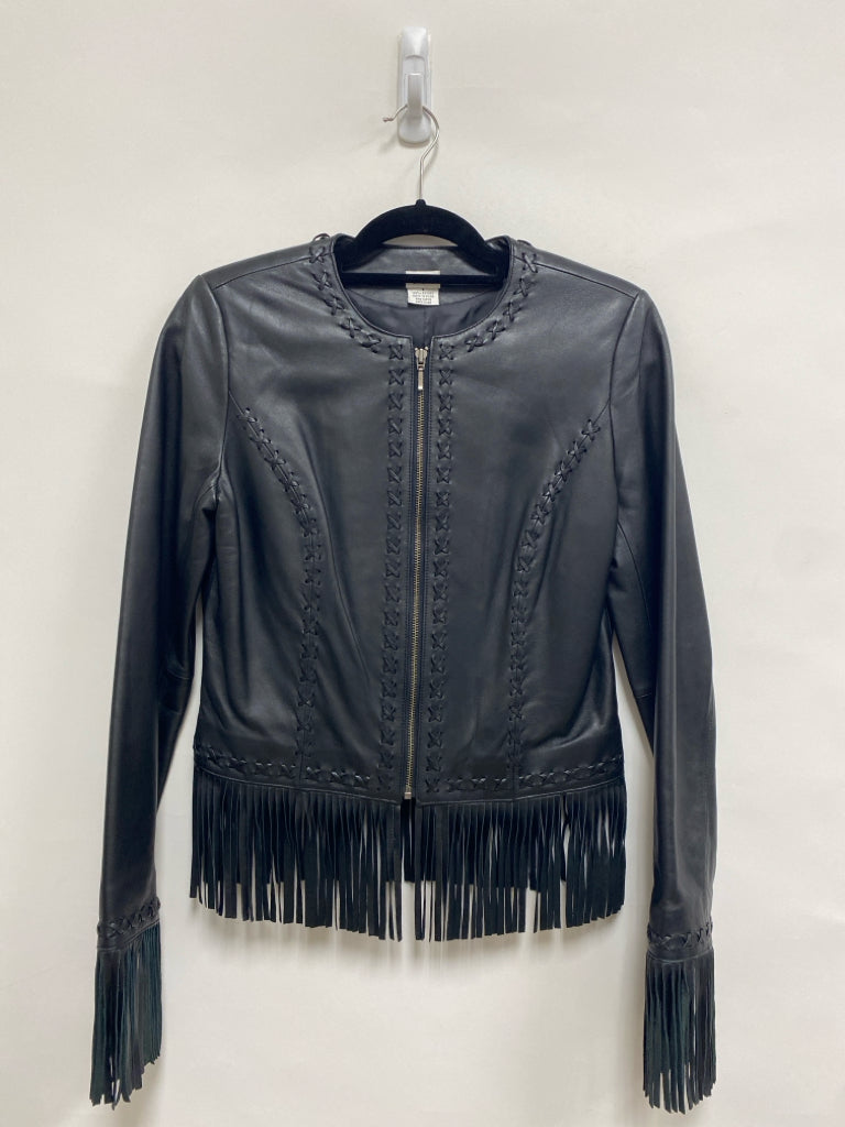 Cache Size 6 Black Fringe Leather Ladies Jacket