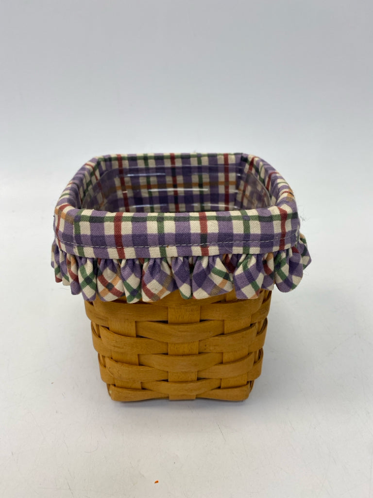 Longaberger Brown Purple/Multi Plaid Wood Basket