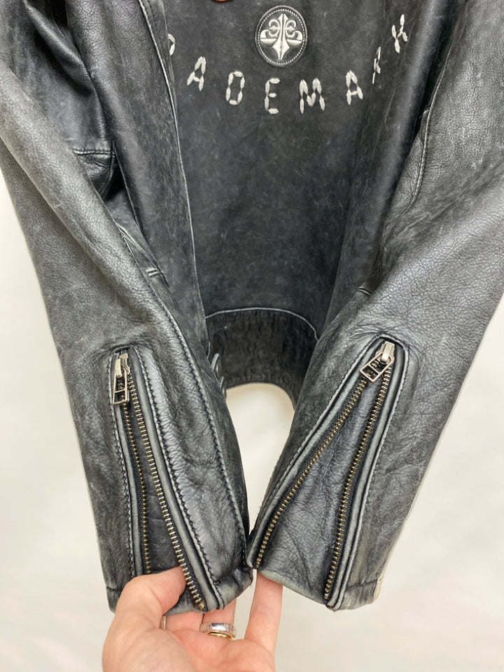 Affliction Size 2X Charcoal/Cream Zip Down Leather Men&