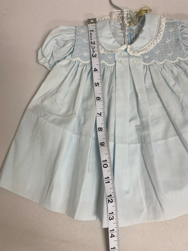 NWT Feltman Bros. SIZE 3-6M Pale Blue Smocking Embroidered Girl&