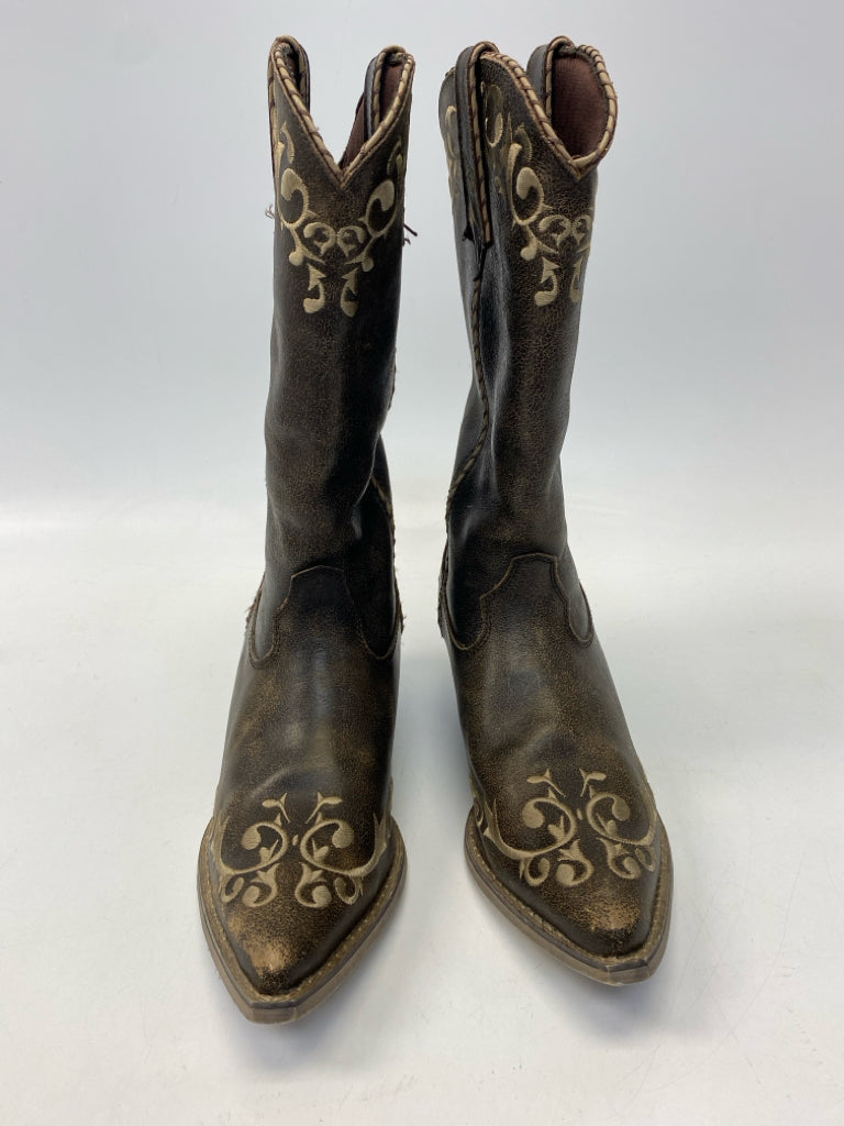 Durango  Size 9 Brown Gold Embroidered Boots