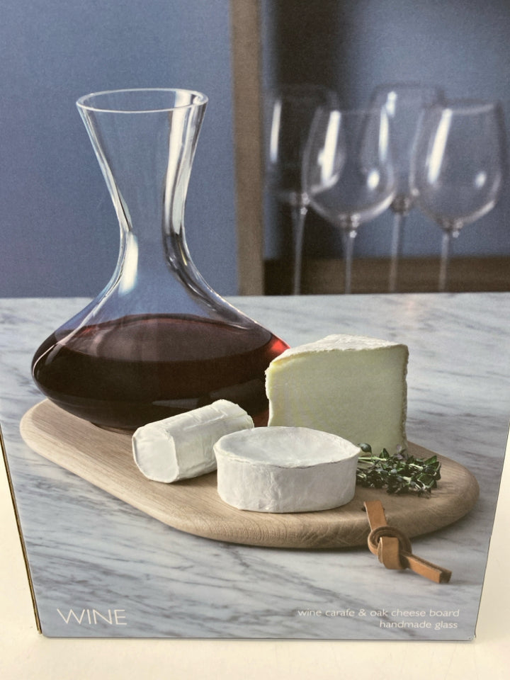 NEW/BOX Mark &amp; Graham Clear Natural Wood/Glass Decanter