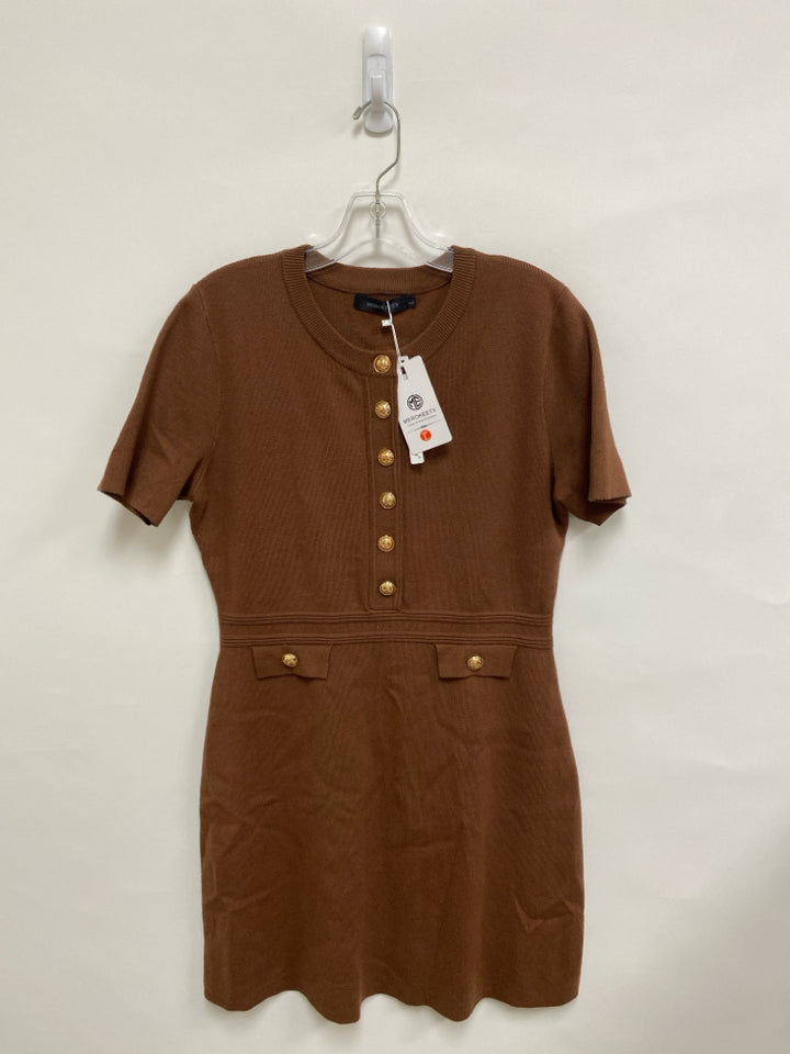 NWT MEROKEETY Size L Brown Buttons Short Sleeve Knit Ladies Dress