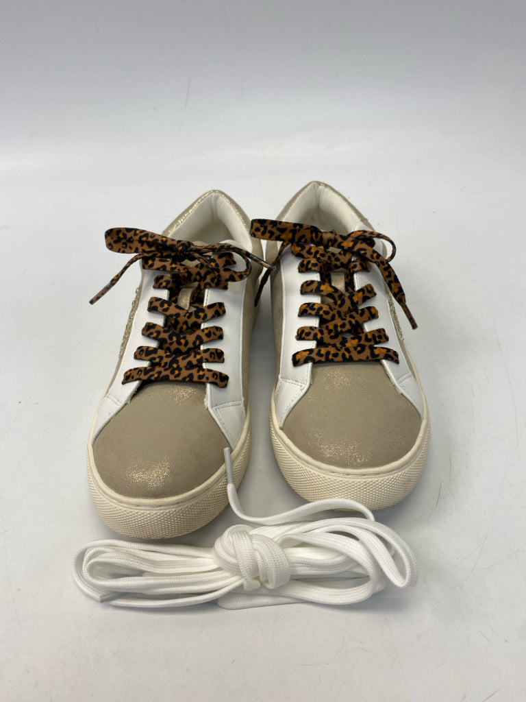 Size 8 Brown White/gold Metallic Sneakers