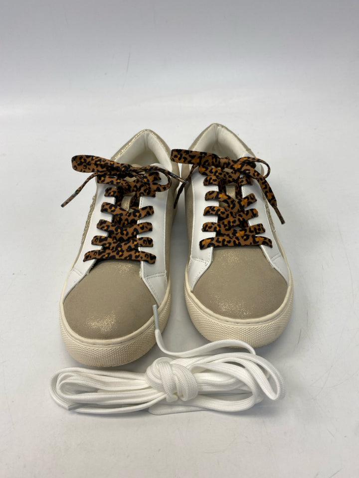 Size 8 Brown White/gold Metallic Sneakers