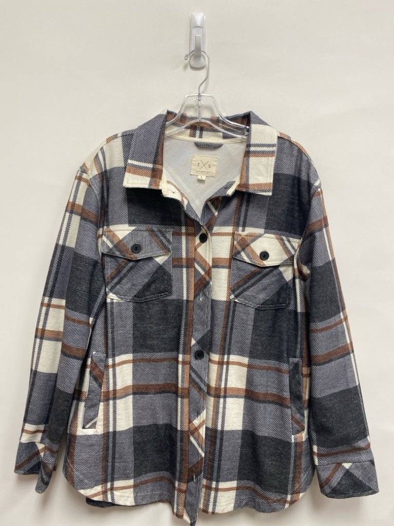 THREAD+SUPPLY Size L Charcoal Cream/Brown Plaid Button Down Ladies Jacket