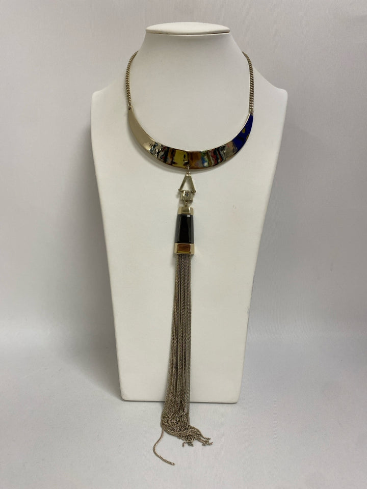 NWT Wht House/Blk Mkt Silver Color Black Chain Necklace
