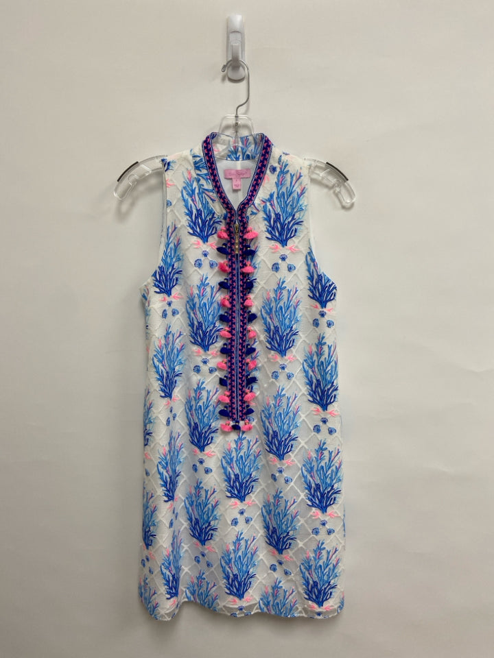 LILLY PULITZER Size 4 White/Pink Navy/Blue Sea Coral Sleeveless Ladies Dress