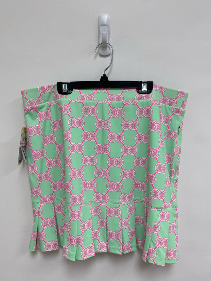 NWT LuLu-B Size L Seafoam/White Neon Pnk Medallion Ladies Skort