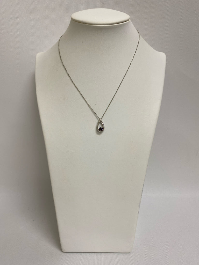 Silver Purple Teardrop Necklace