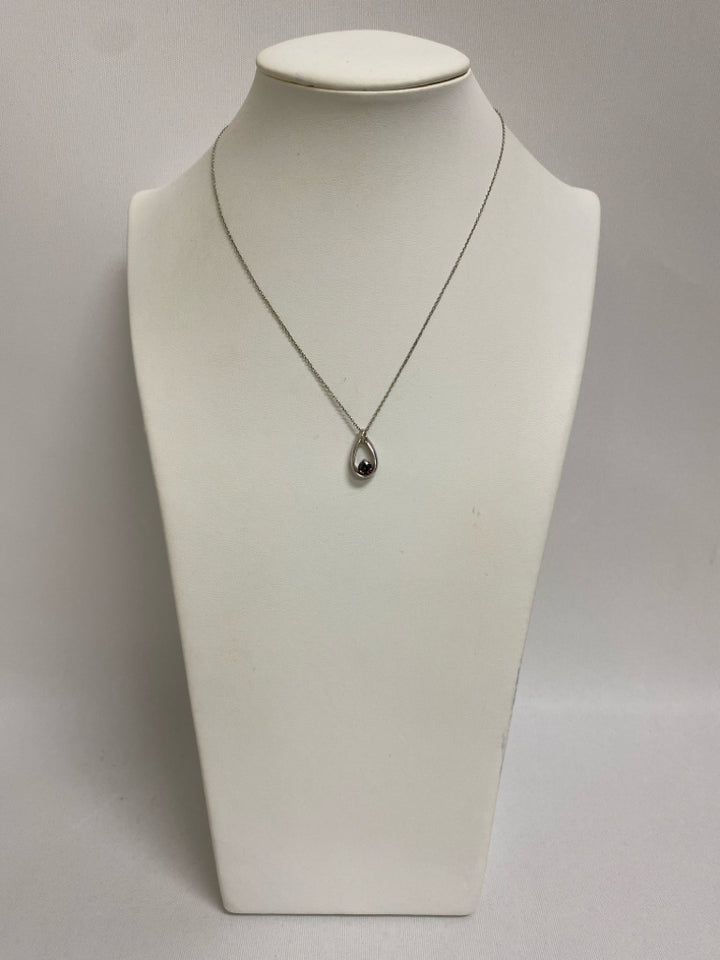 Silver Purple Teardrop Necklace