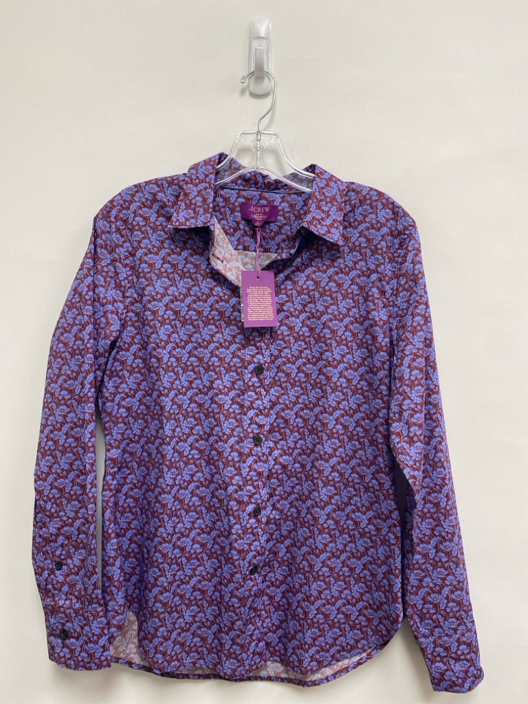 NWT J Crew Size 6 Burgundy Powder Blue Floral Button Up Ladies Top