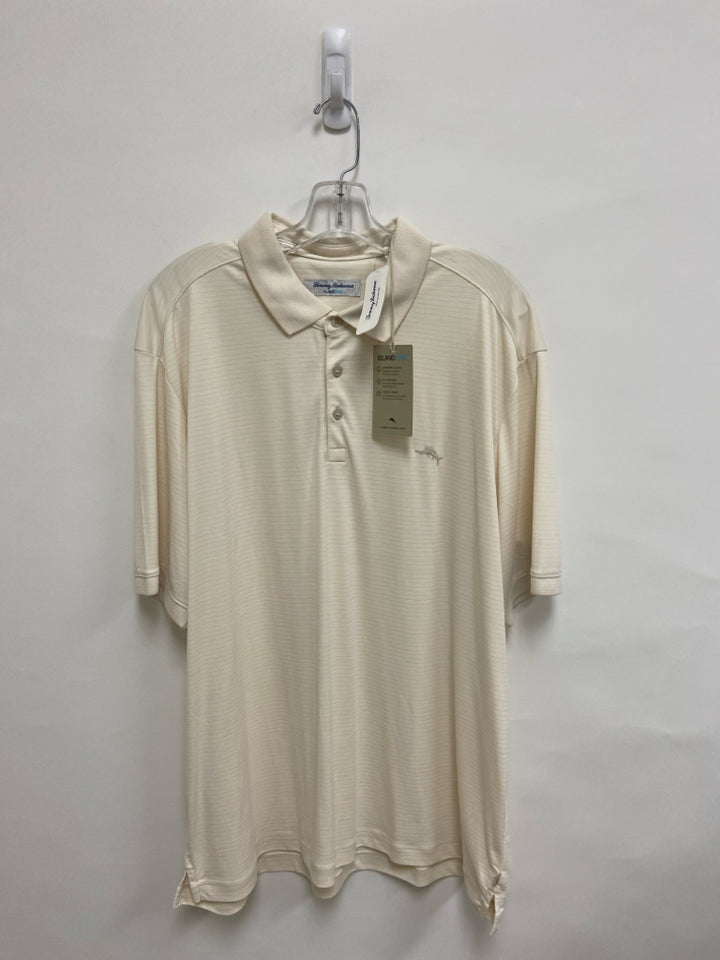 NWT Tommy Bahama Size XXL Beige Striped Polo Men&