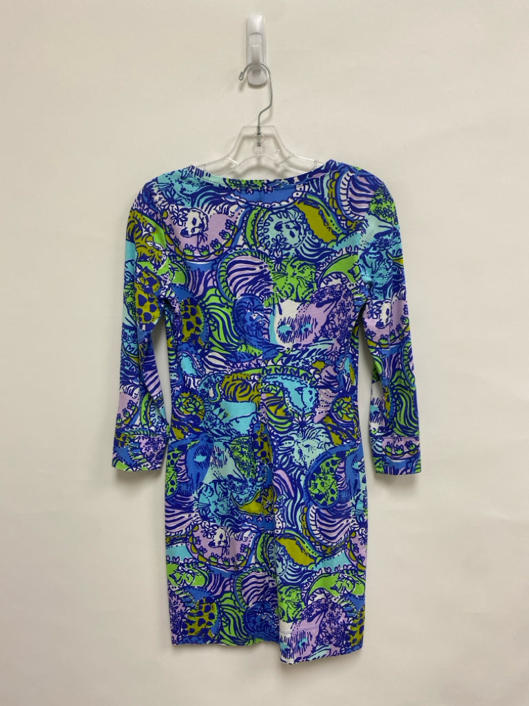 LILLY PULITZER Size XS Blue/Green Aqua/Purple V Neck Ladies Dress