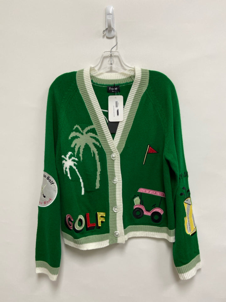 NWT Fate Size S Green Multi Color Golf Cardigan Ladies Sweater