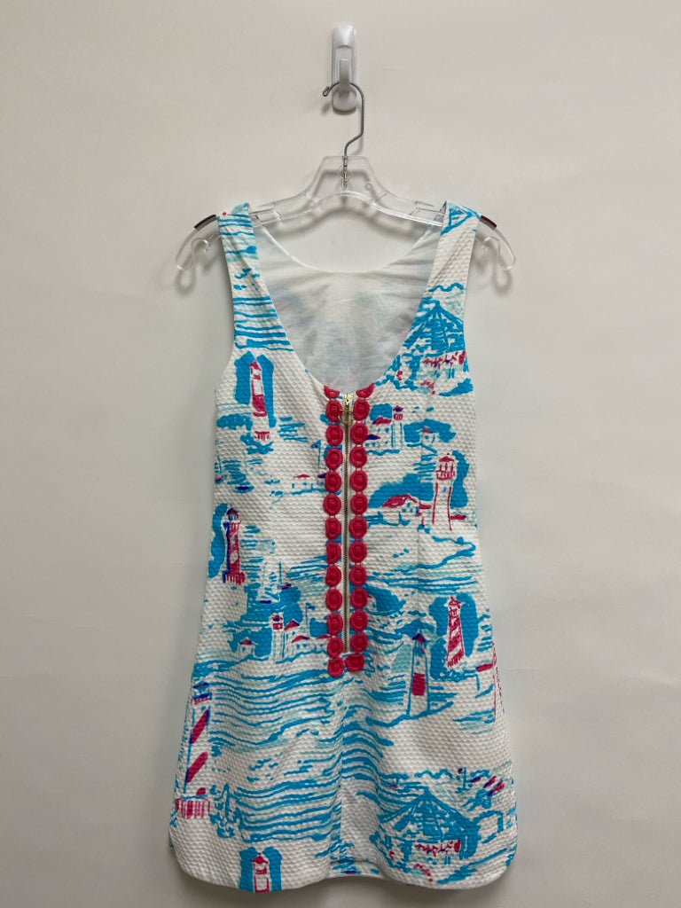 LILLY PULITZER Size 4 White Aqua/Pink Lighthouse Sleeveless Ladies Dress