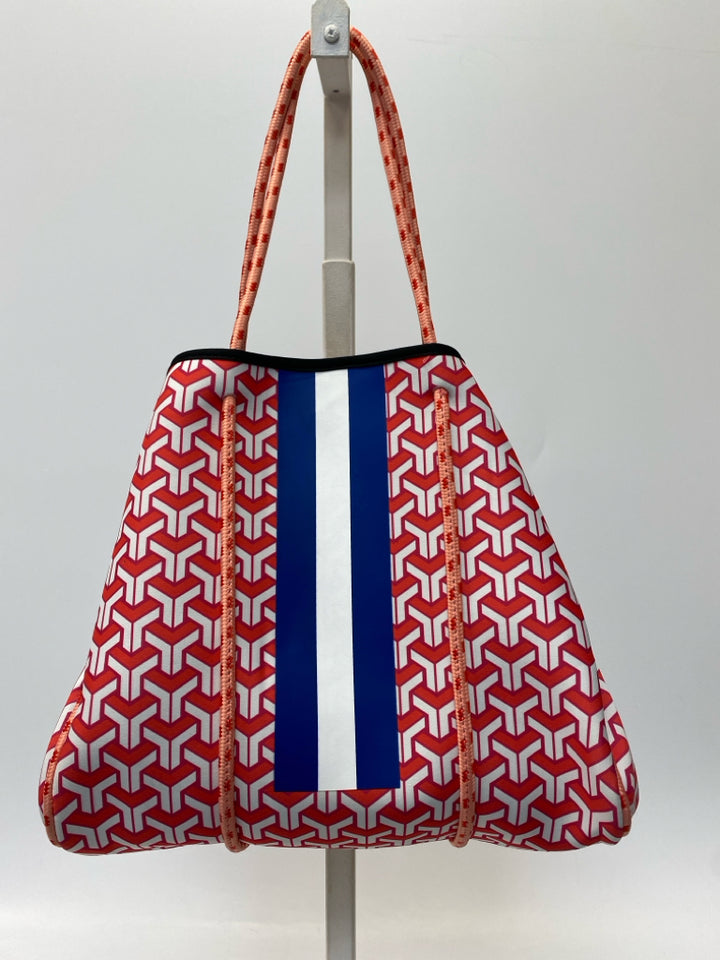 Red/White Print Neoprene Tote Bag
