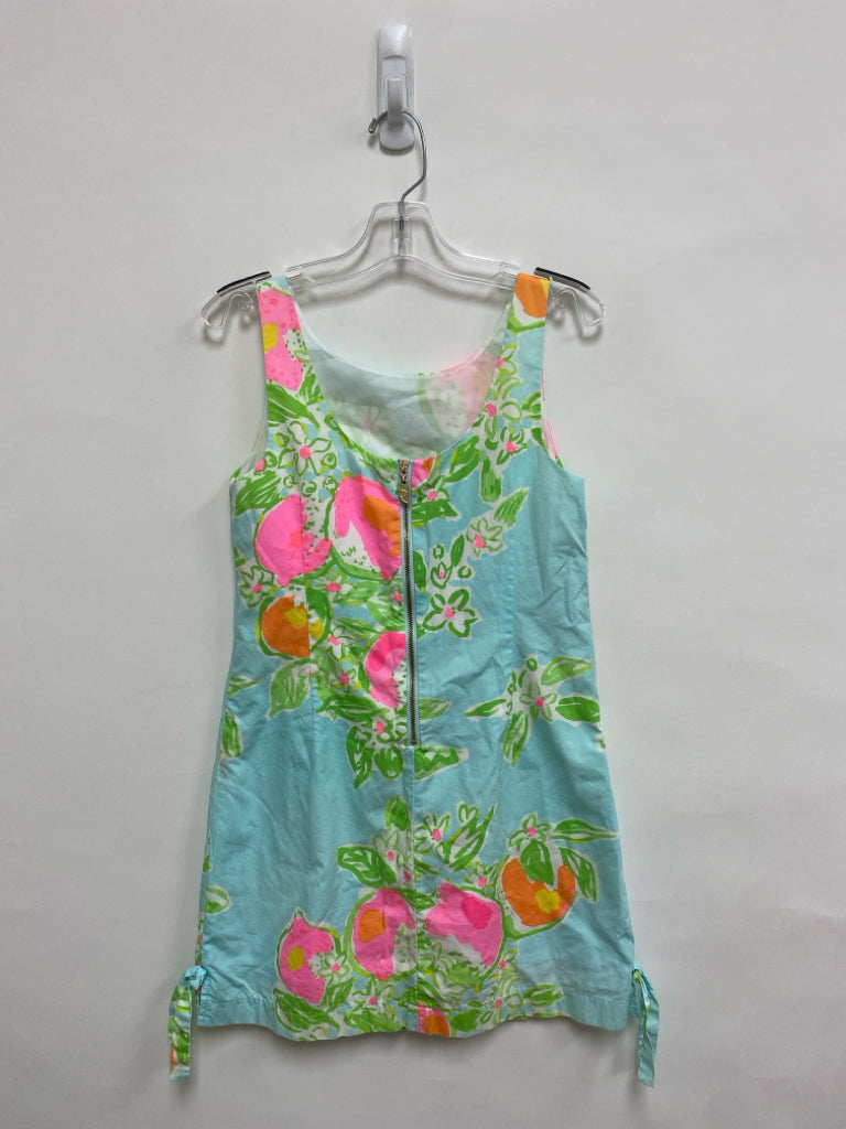 LILLY PULITZER SIZE 14 Aqua/Wht Green/Pink Floral Sleeveless Girl&