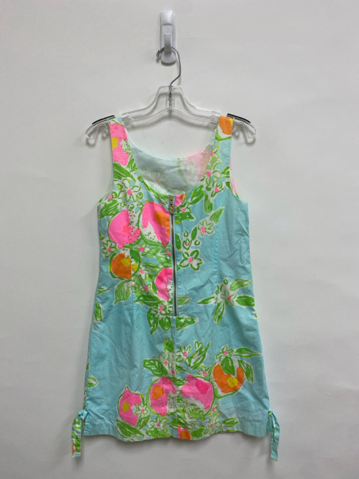 LILLY PULITZER SIZE 14 Aqua/Wht Green/Pink Floral Sleeveless Girl&