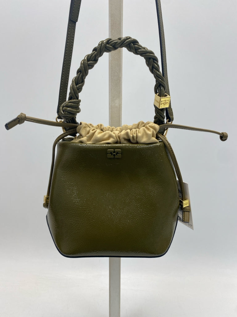 NWT Ganni Military Olive Bou Bucket Patent Bag