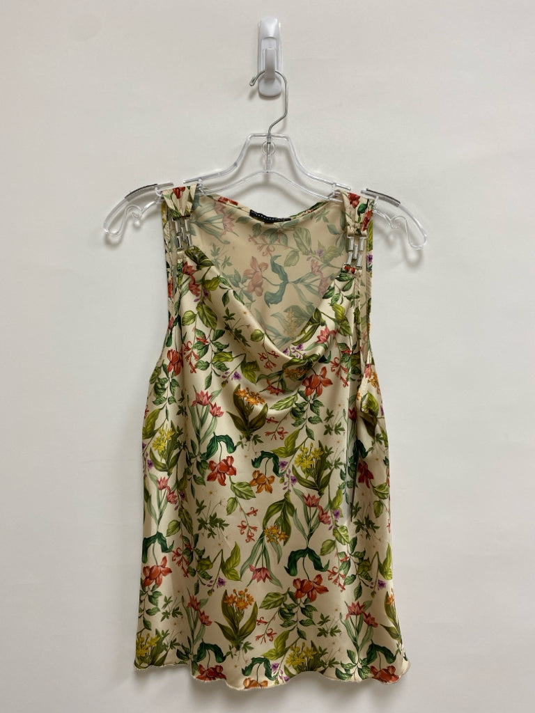 NWT Size S Beige Multi Color Flowers Sleeveless Ladies Top
