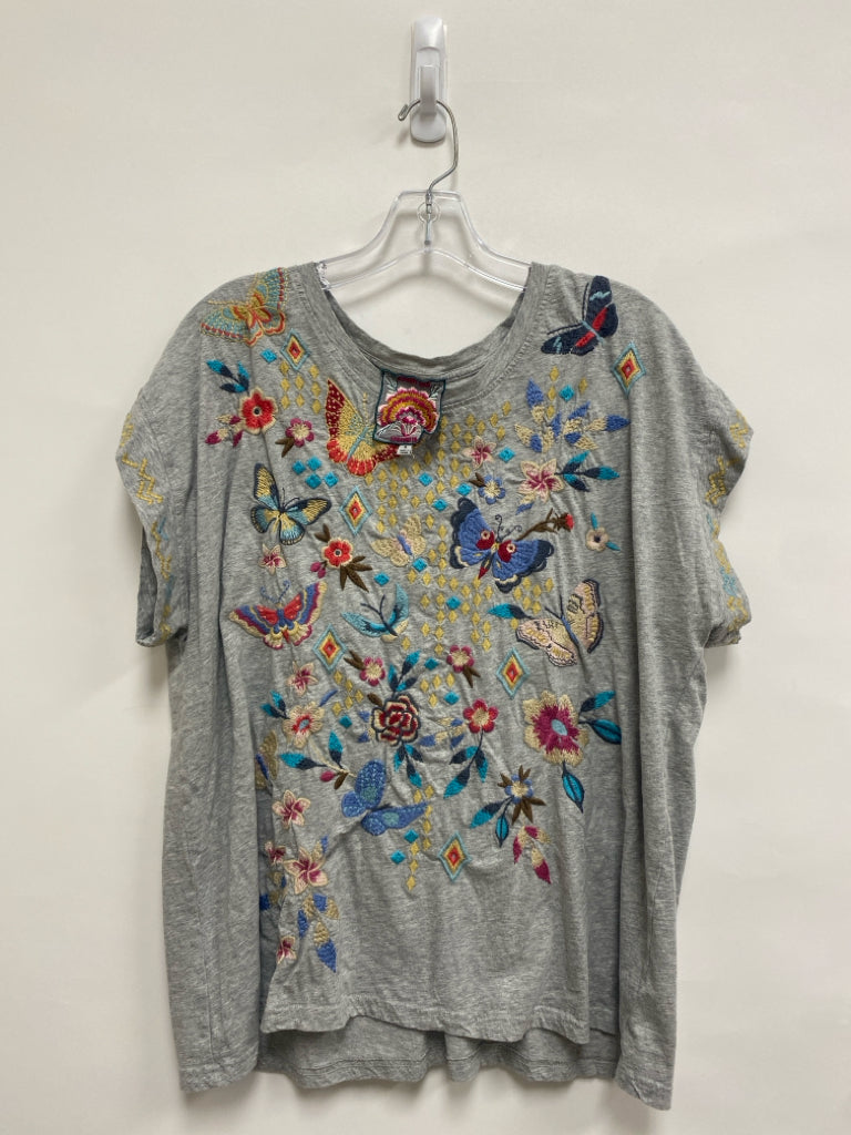JOHNNY WAS Size XL Gray Multi Color Butterflies Embroidered Ladies Top