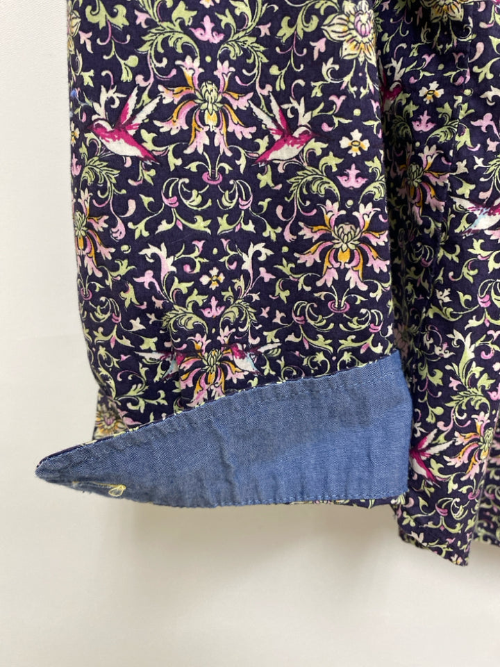 Talbots Size 14P Eggplant Green/Pink Hummingbird Button Up Petite Top