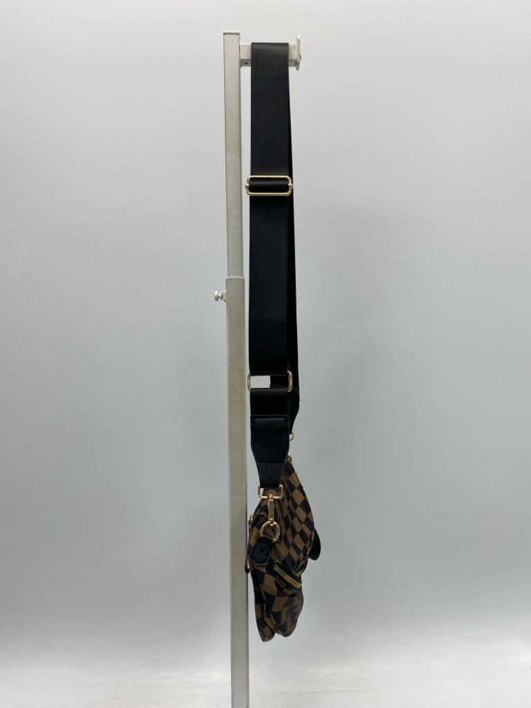 Black Brown Checkered Nylon Crossbody