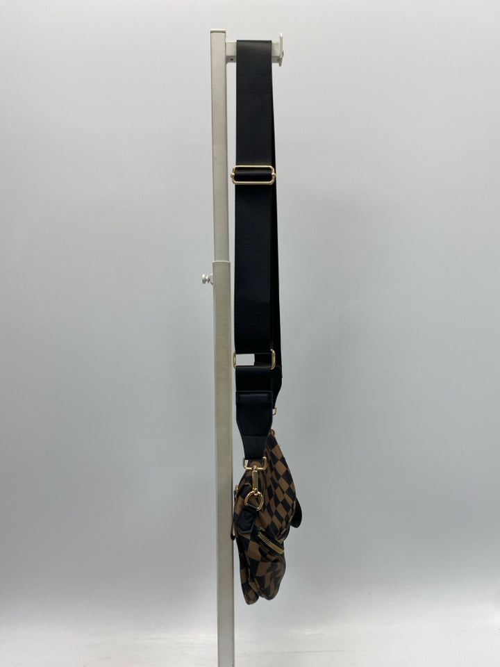 Black Brown Checkered Nylon Crossbody