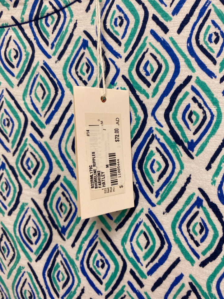 NWT Hatley Size M White/Navy Turquoise Diamond Print Ladies Dress