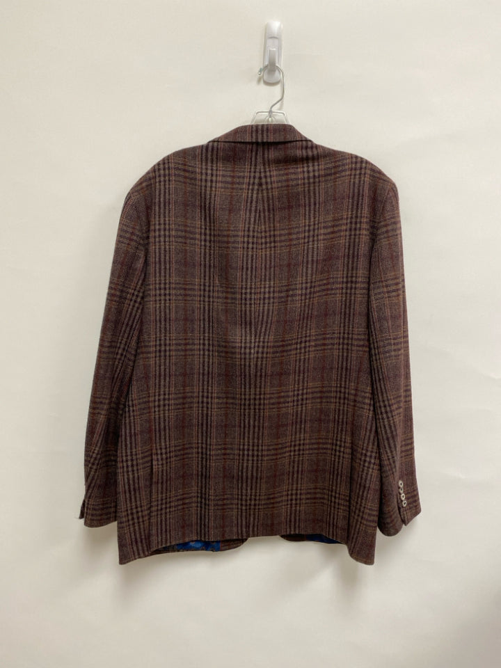 Tallia Size 44R Burgundy Tan/Gray Plaid Men&
