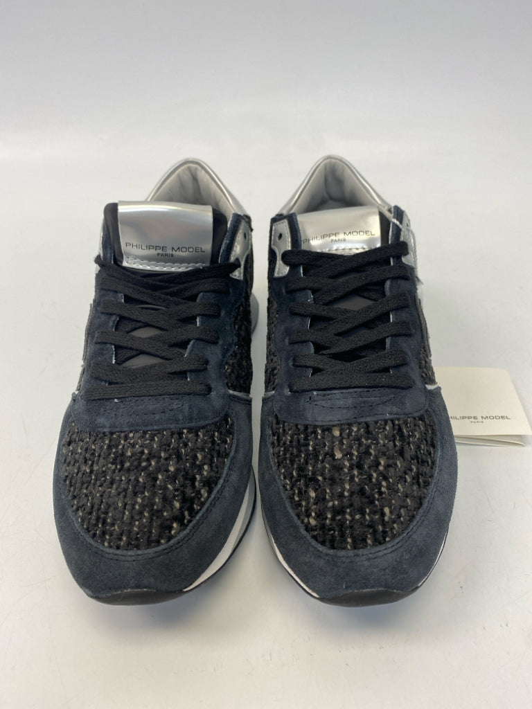 NWT Phillipe Model  Size 8.5 Navy Gray/Black Chenille Sneakers