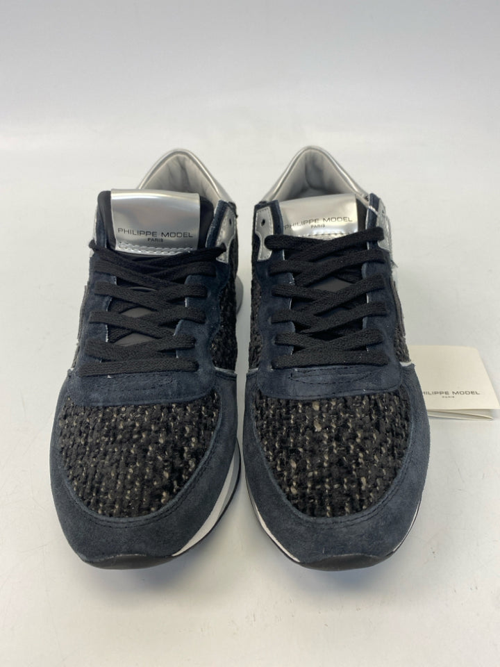 NWT Phillipe Model  Size 8.5 Navy Gray/Black Chenille Sneakers