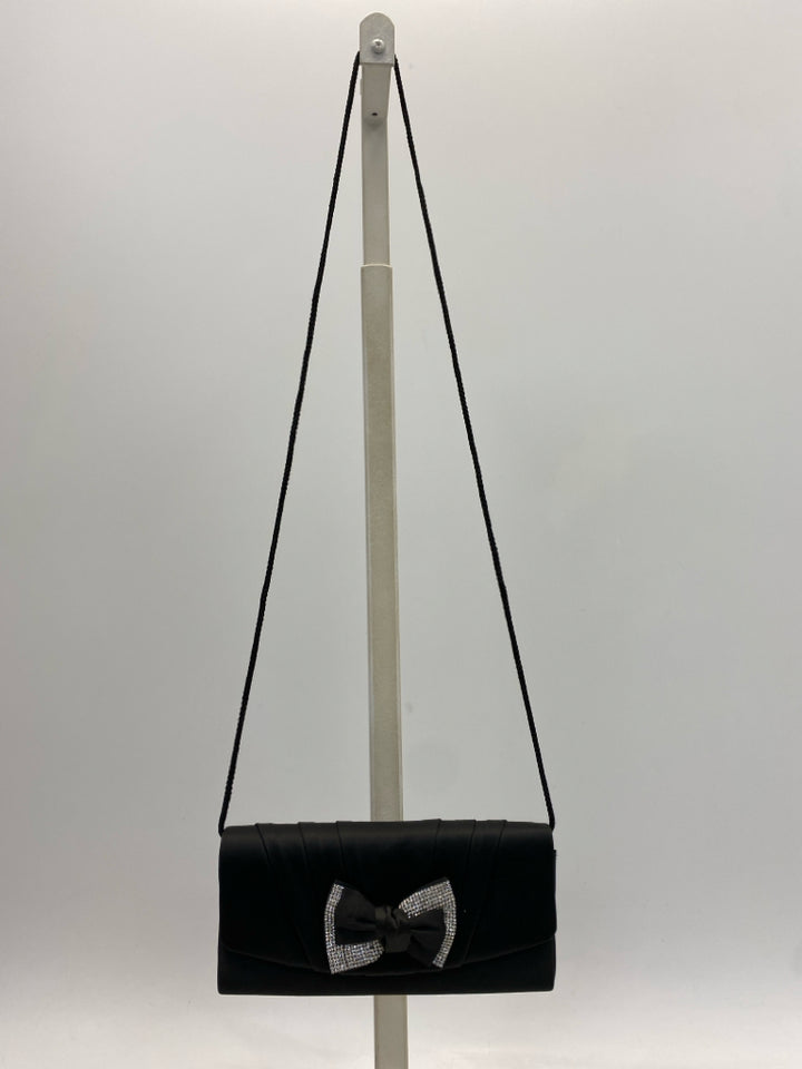 Black Clear Rhinestone(s) Satin Handbag