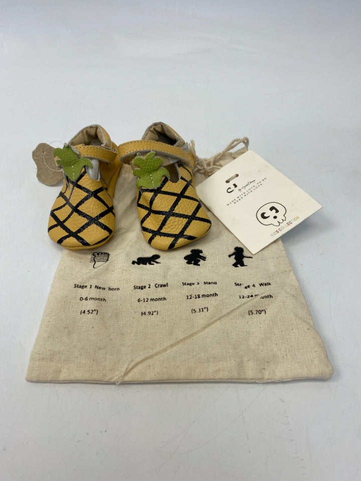 SIZE 6-12M Yellow Beige Pineapple(s) Leather Girl&