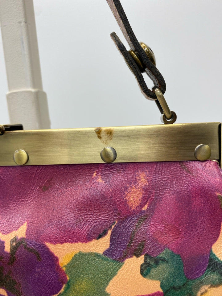 Patricia Nash Brown Fuchsia/Green Flower(s) Handbag