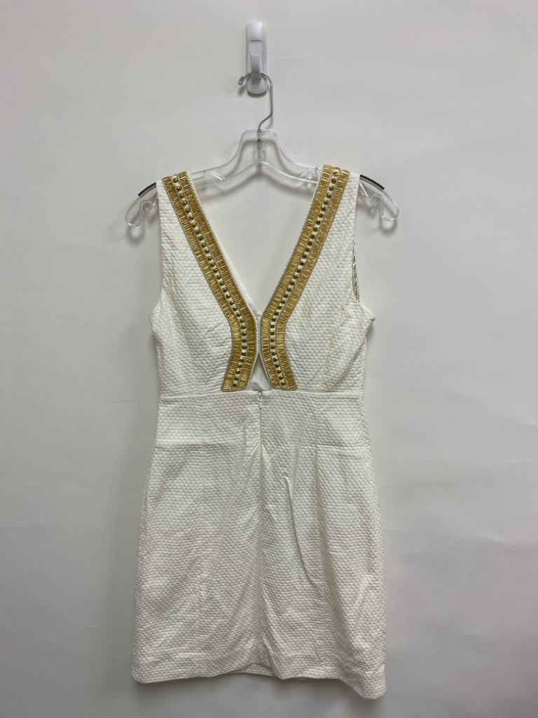 LILLY PULITZER Size 2 White Gold Beaded Sleeveless Ladies Dress