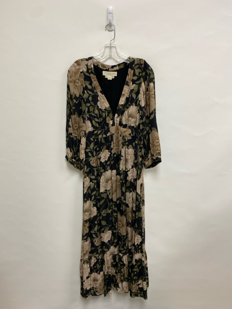 Size M Black Brown/Green Flowers Maxi Ladies Dress