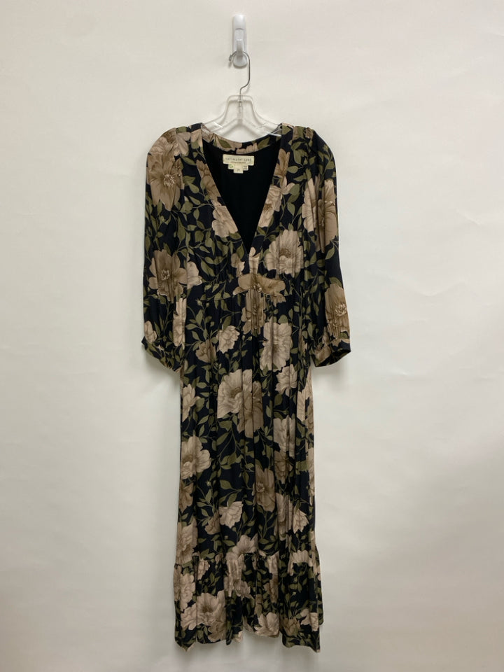 Size M Black Brown/Green Flowers Maxi Ladies Dress